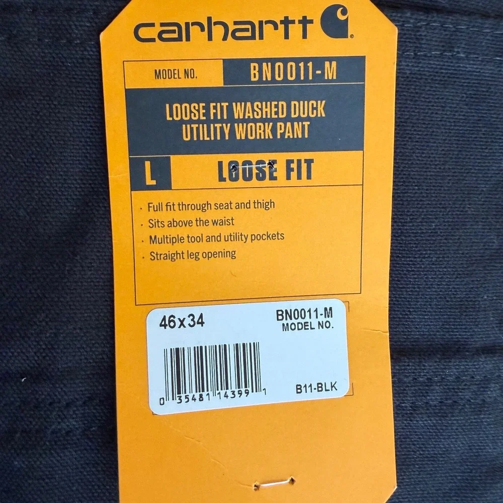 Carhartt B11 Washed Duck Work Pants Mens 46x34 Black Loose Fit Utility NWT